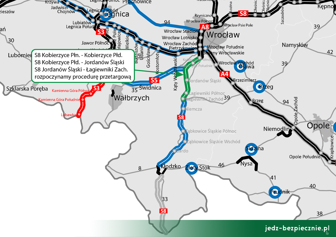 Polskie drogi – przetarg na projekt i budowę trzech odcinków drogi ekspresowej S8 Łagiewniki - Wrocław